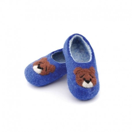 Детские войлочные тапочки 'Мишка' синие. Размер 18 см