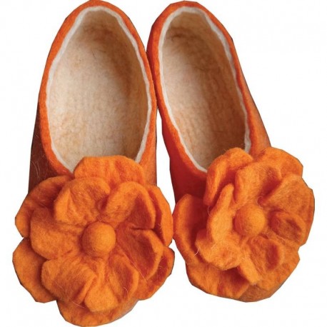 Тапочки войлочные оранжевые с цветком. Размер 42