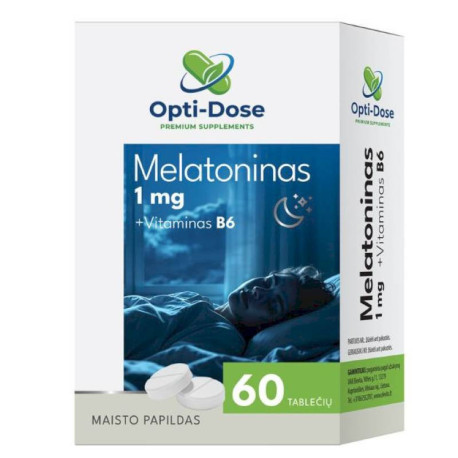 OPTI-DOSE Мелатонин 1 мг + витамин B6, пищевая добавка 230 мг, 60 капсул