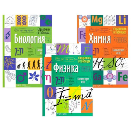 Справочник в таблицах. Биология. Химия. Физика. 7-11 кл. (комплект из 3-х книг)