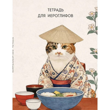 Тетрадь для иероглифов, сетка 9х9 мм. (Кот в кимоно)